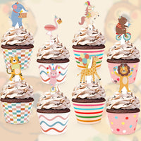 Hxezoc football cupcake toppers and wrappers set with brown and green football designs - view 21