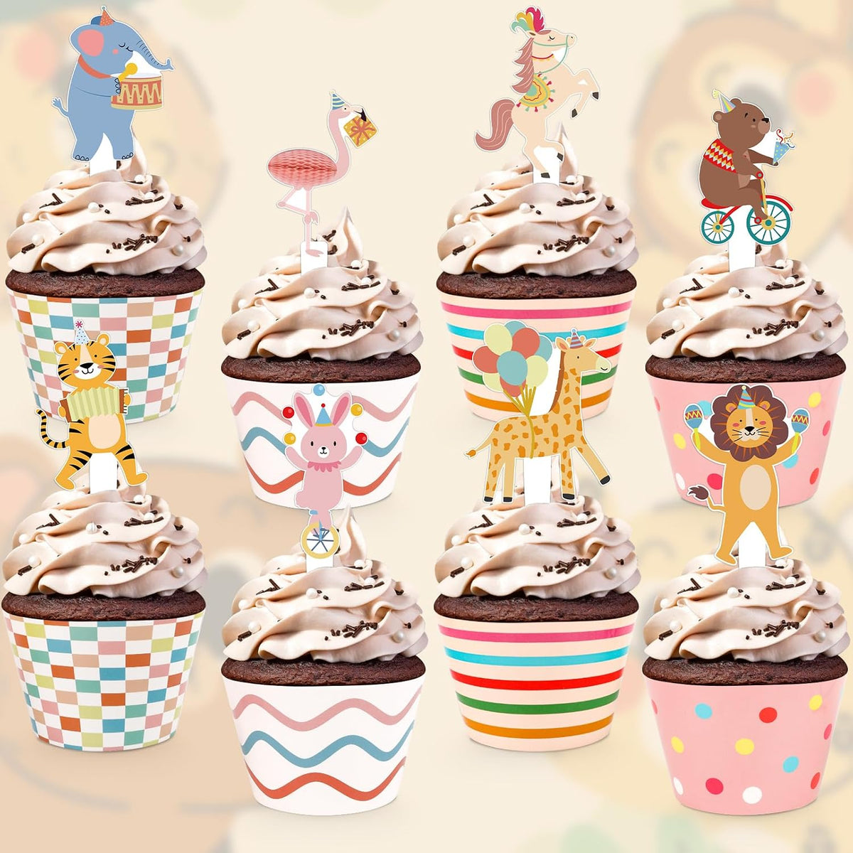 Hxezoc football cupcake toppers and wrappers set with brown and green football designs - view 21
