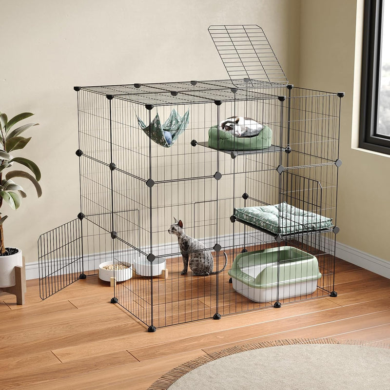 3-Tier Cat Cages Indoor Enclosure DIY Cat Playpen Catio Detachable - 35.4"L x 31.5"W x 35.4"H