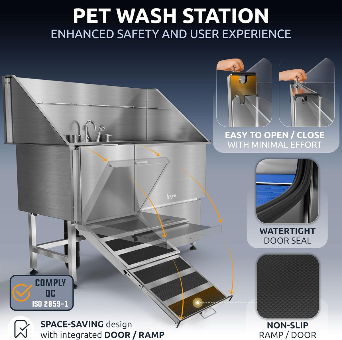 Professional Dog Washing Station 304 Stainless Steel Pets Grooming Tub – Essentials for Dogs - Silver, Left Ramp, 1 Drawer / 61 Inches - image 4