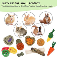 VESPRO Bunny Toys, 21PCS Rabbit Chew Toys for Teeth, Guinea Pig Natural Treats, Timothy Hay Sticks for Chinchillas Hamsters Rats, Small Animals Teeth Grinding
