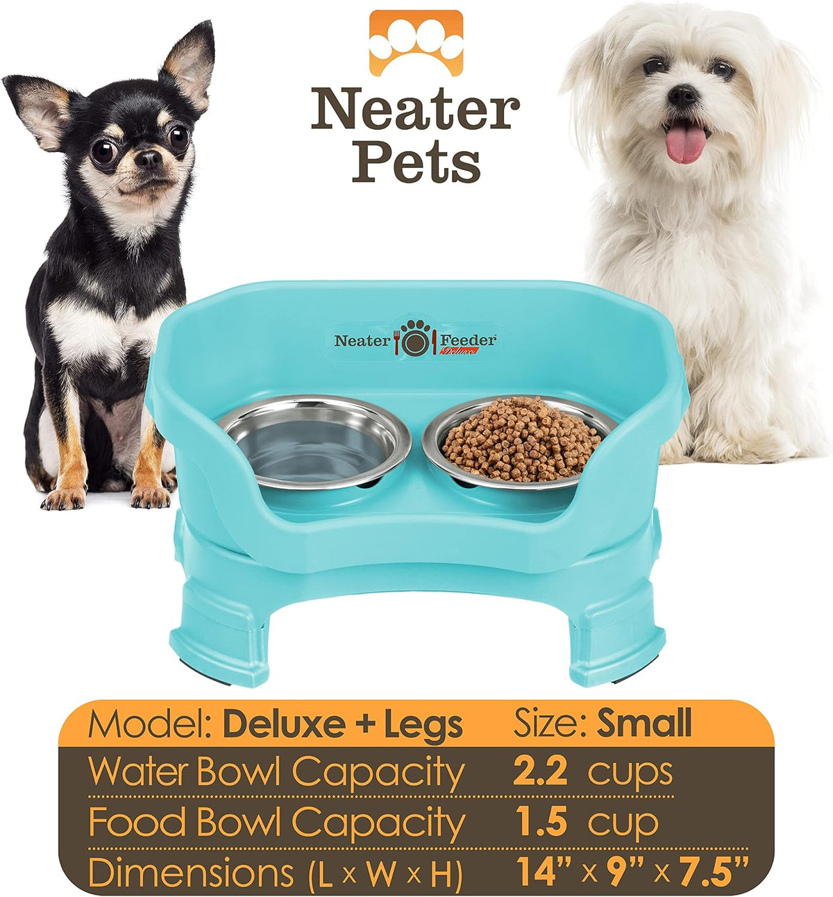Neater Feeder Deluxe Mess-Proof Elevated Dog Bowls for Large Dogs - Small + Standard Bowl / Aquamarine - image 2