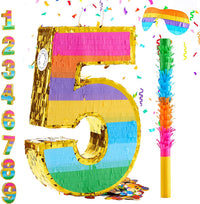 Rainbow Number 5 Pinata for 5th Birthday Party Decorations - 5
