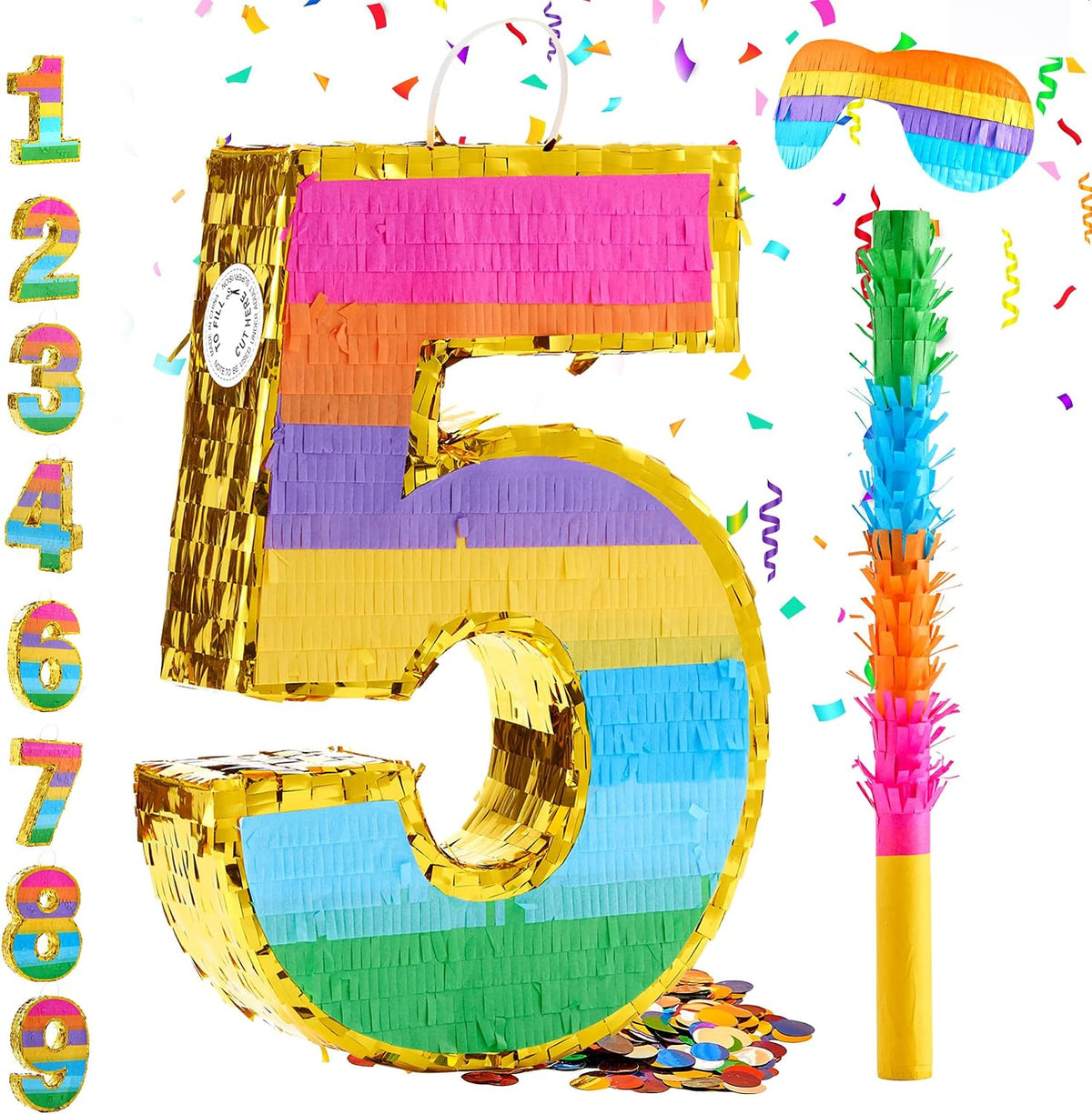 Rainbow Number 5 Pinata for 5th Birthday Party Decorations - 5