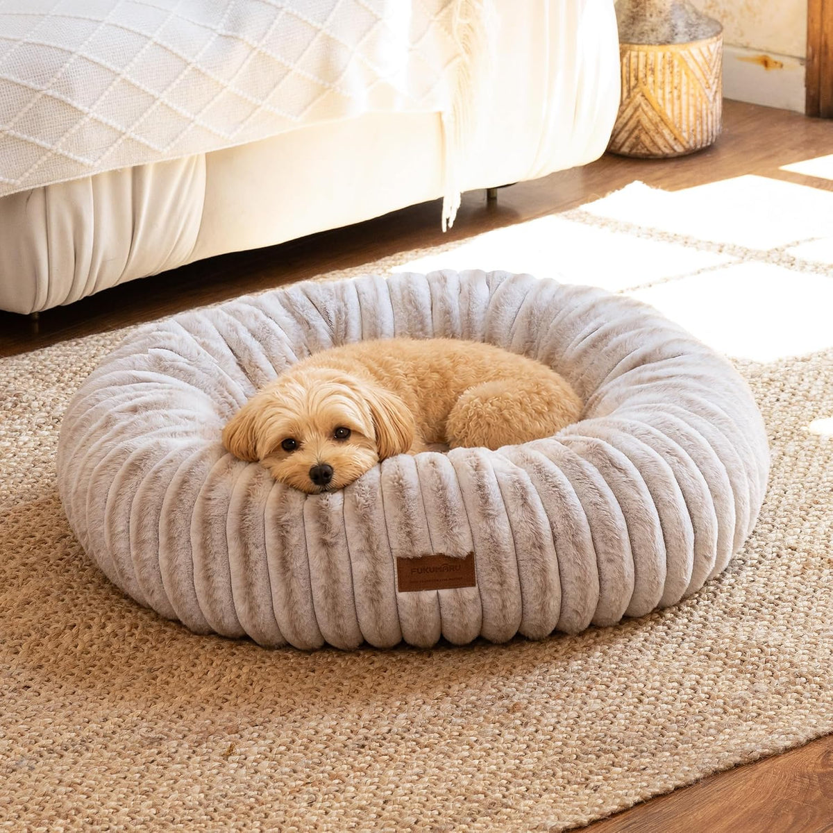 FUKUMARU Dog Bed, 30" Orthopedic Dog Beds for Medium Dogs - Camel Gradient / 25"L x 25"W x 7"Th