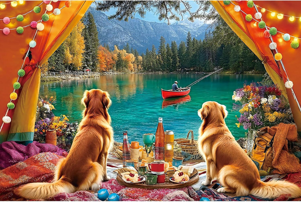 Vintage Paint Hummingbird Flower 500 Piece Puzzles for Adults - Yellow-1000 Piece-lake Camping / 1000 Piece