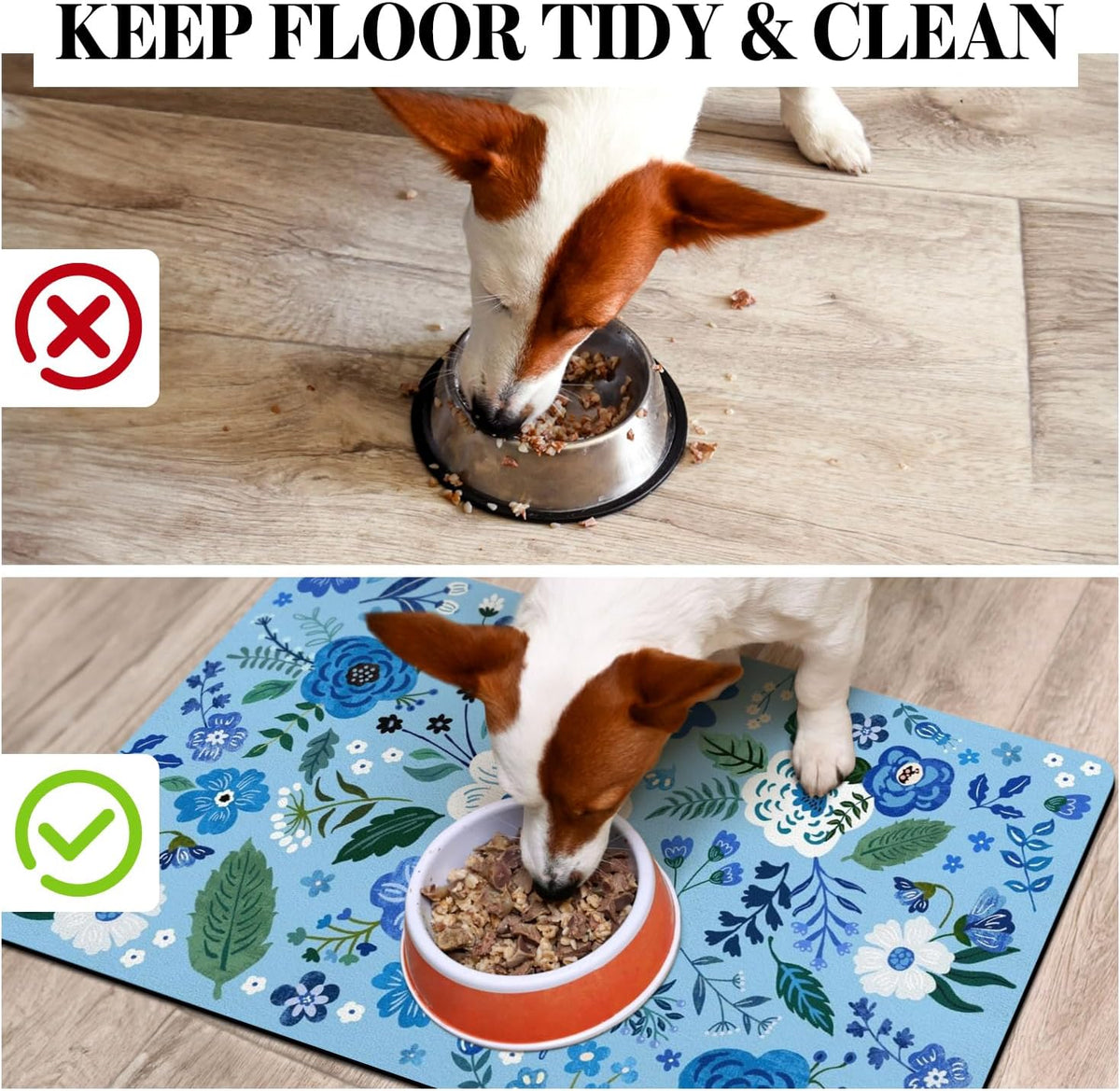 Dog Food Mats for Floors, Absorbent Dog Bowl Mat for Food and Water Dispenser, Quick Dry Cat Food - Blue / 32"L x 24"W - image 3