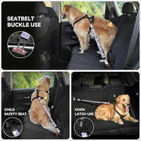 Pawaboo Dog Seatbelt for Car, Dog Seat Belt Bungee, Shockproof Dogs Tether for Car with Buckle & Hook Latch, Adjustable Reflective Dogs Cars Harness Leash with 360° Lockable Buckle, Light Purple