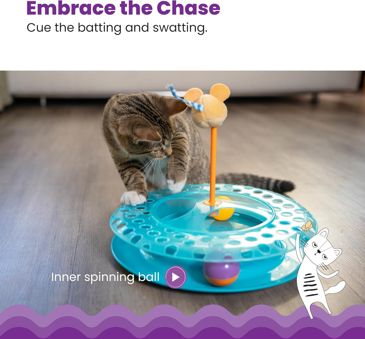 Catstages Tower of Tracks Interactive Cat Toy, 6 Spinning Balls - Cheese Chase / One-Size - image 4