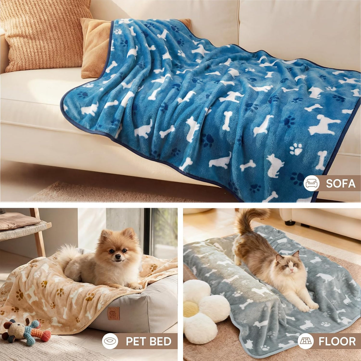 Luciphia 3 Pack Cute Dog Blankets Soft Fleece for Small Puppy Cat - Barking Bones / 23x16 inch (Pack of 3) - image 3
