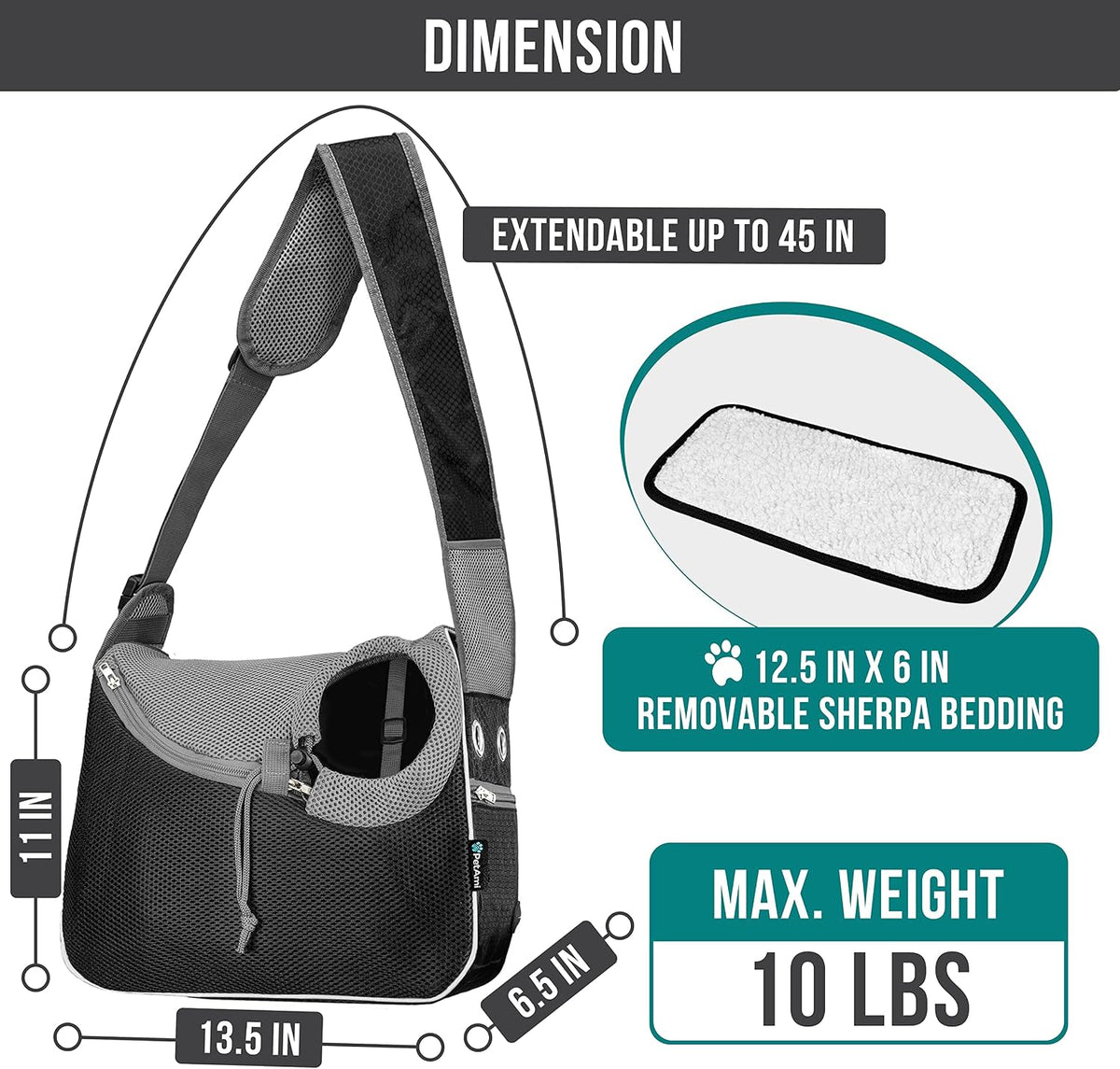 PetAmi Dog Sling Carrier for Small Dog - Black - image 2