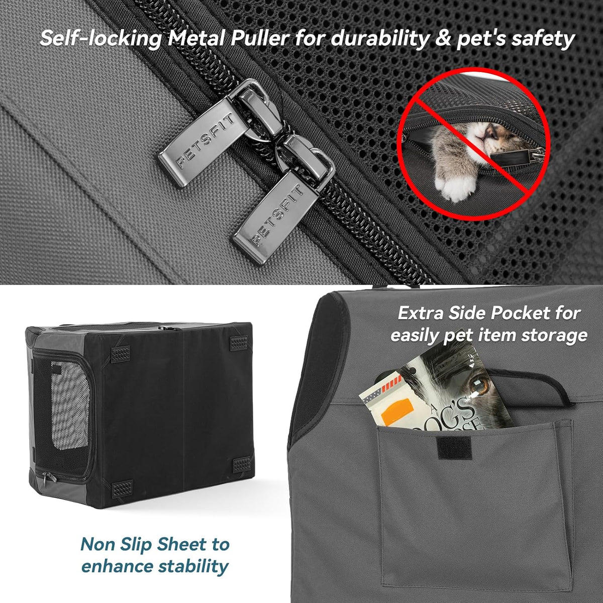 PETSFIT Dog Travel Crate, Soft Sided Dog Crate, Easy to Set Up - 30.0"L x 20.0"W x 19.0"H / Grey - image 3