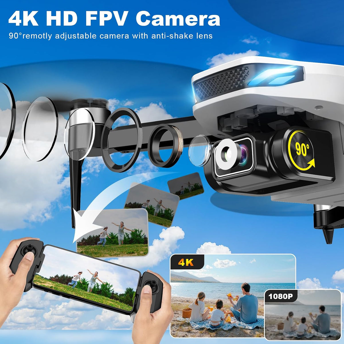 Drones with Camera for Adults 4K, GPS Drone with Auto Return - White - image 3