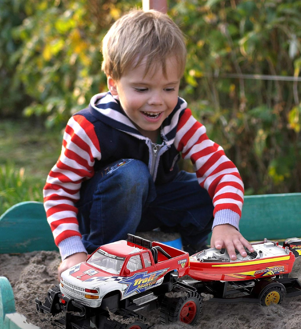 Mozlly Set of Friction-Powered Monster Truck with Boat Trailer Toy - image 4