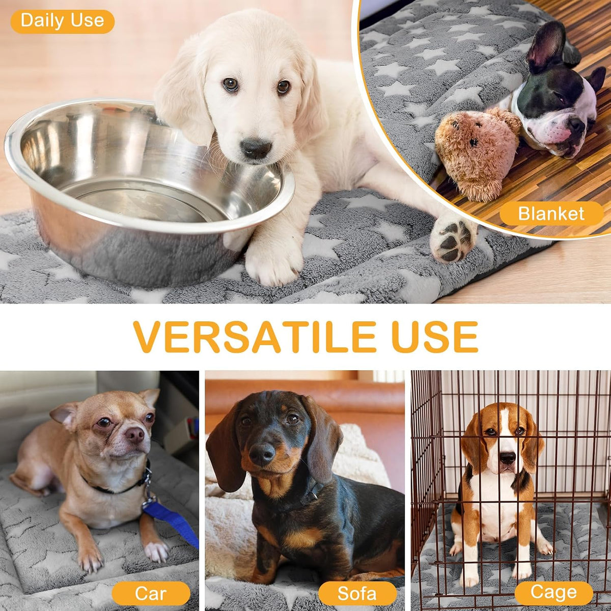 4 Pcs Dog Crate Pads Soft Warm - Rectangular 20 x 30 x 1.6 Inch / Star / Gray - image 4
