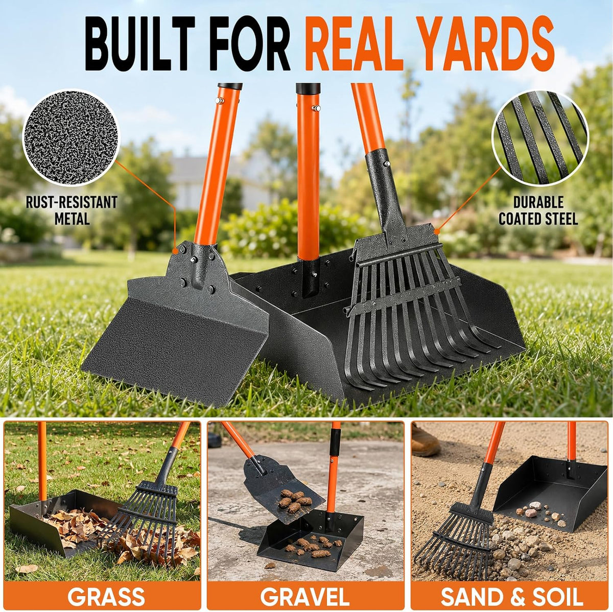 Pooper Scooper for Dogs, 38" Long Handle Metal, XL Tray - image 4