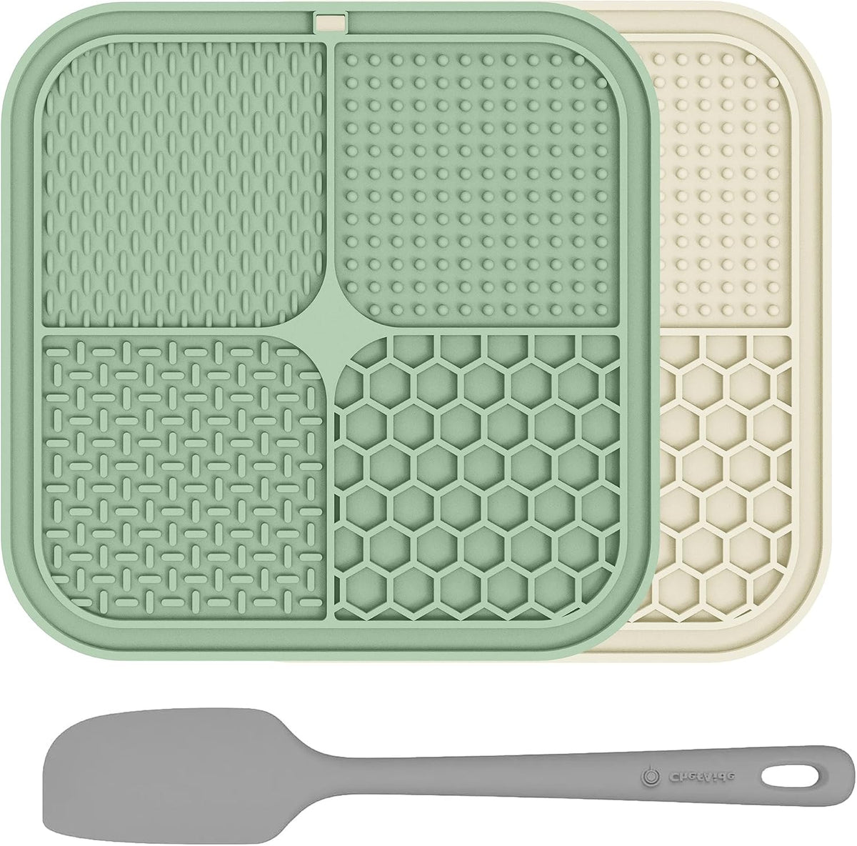 ChefAide 2 Pack Lick Mat for Dogs - Green & Beige