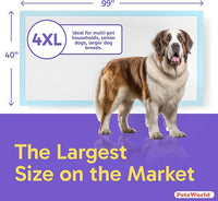 PETSWORLD Mega-Sized Dog Pee Pads (40" x 99") – 4XL Gigantic Pet Piddle Pads for Puppy Training, Incontinence – with Adhesive Sticky Tape – Leak Proof, 5-Layer Protection (240 Count)