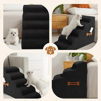 Dog Stairs, Romrol Dog Steps Ramp for High Bed and Couch, Dogs Ramp with Durable Non-Slip Waterproof Fabric Cover, Pet Stairs for Small Dogs and Cats or Pets Joints, 4-TiersBlack