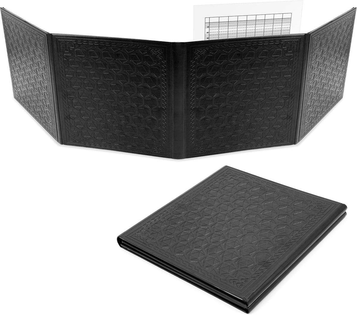 CASEMATIX brown faux leather DM screen with embossed dragon and four folding panels
