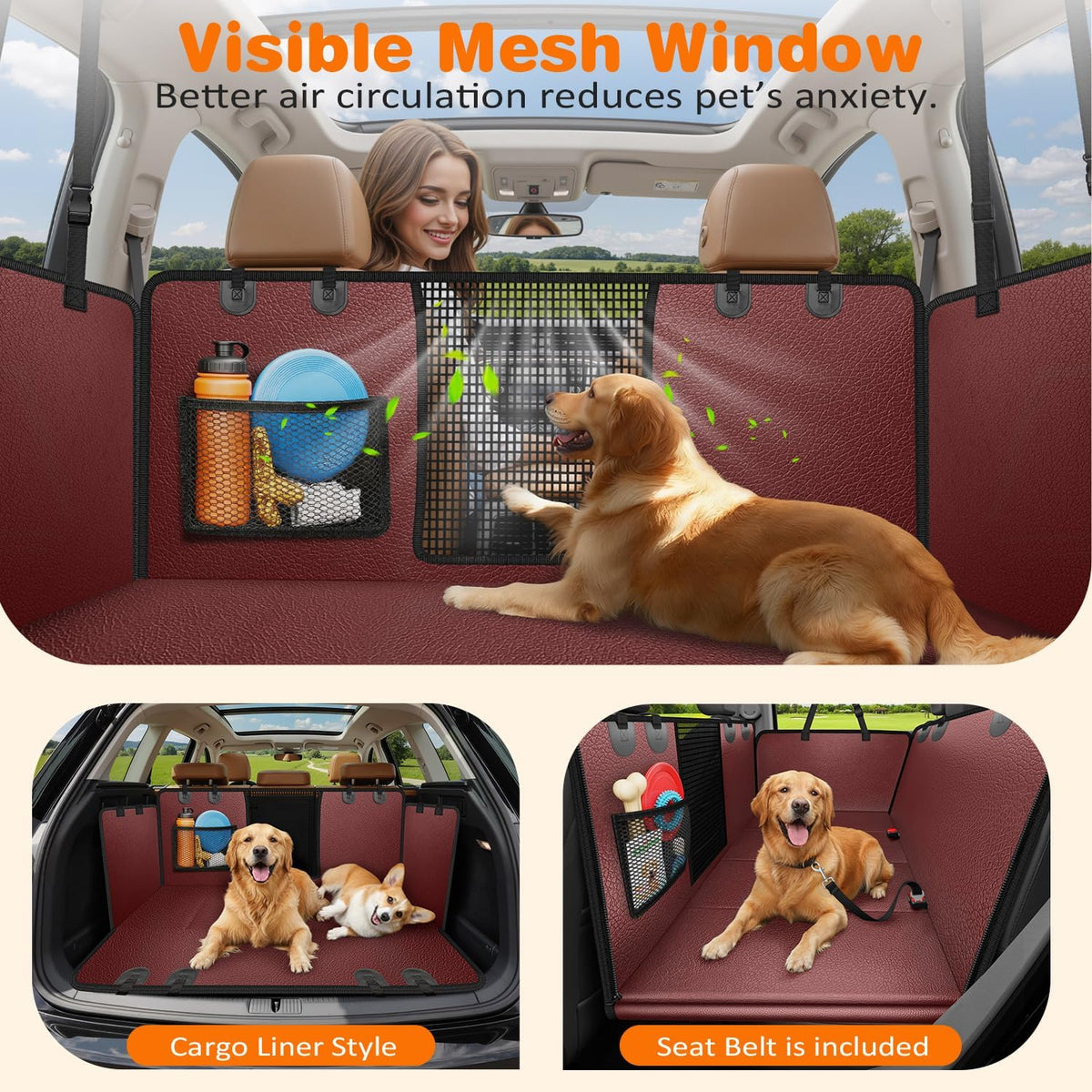 URPOWER Dog Car Seat Cover for Back Seat - Red / Standard - 54" Length - image 4
