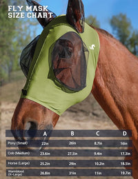 Horse Fly Mask with Ears, UV Protection for Horses, Elasticity with Big Mesh Eye Covers, Snug Fitting Comfortable Breathable Lightweight for Horses Olive Green Full Size