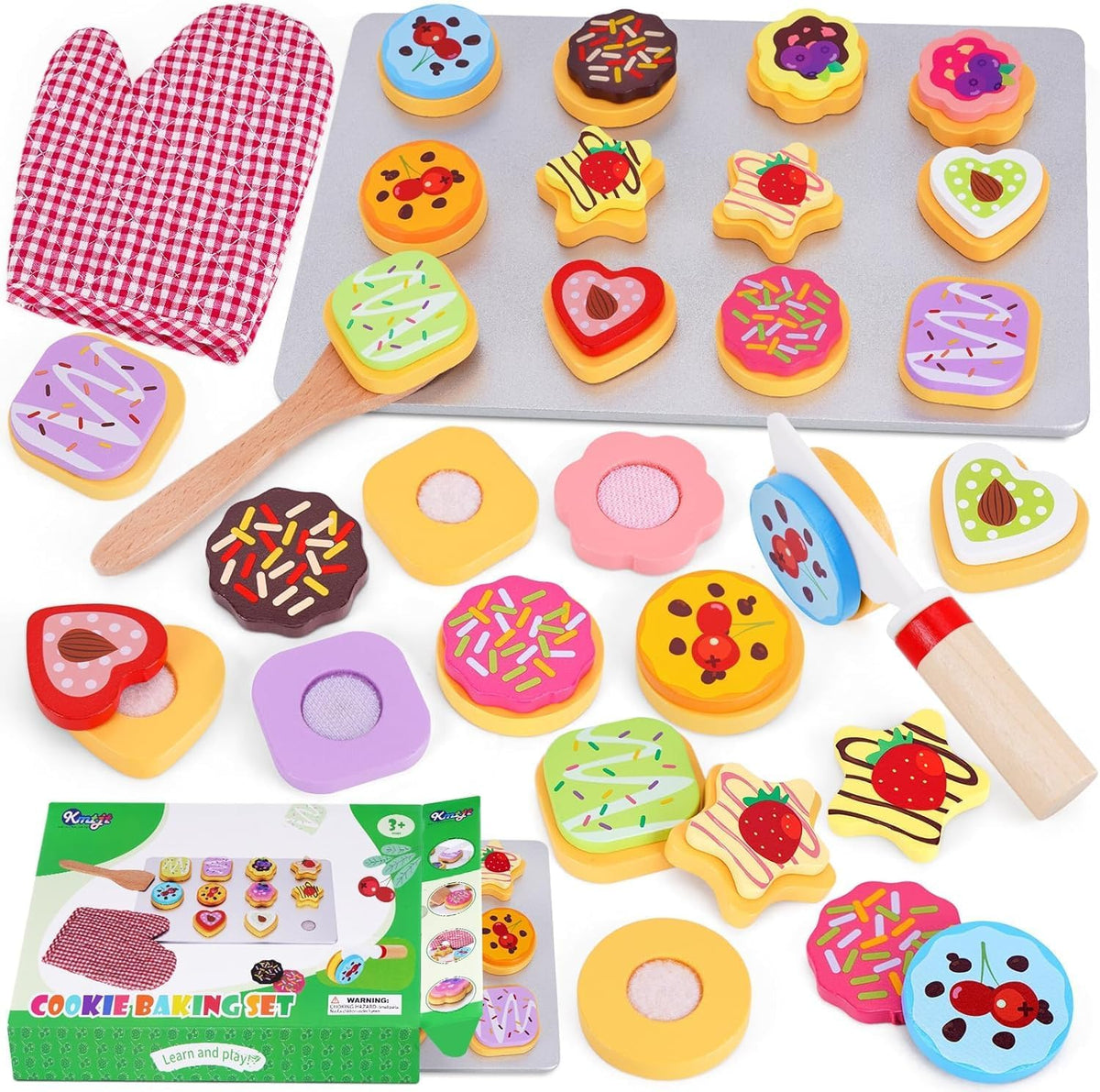 Slice and Bake Wooden Cookie Play Food Set for Kids Kitchen - Cookie A