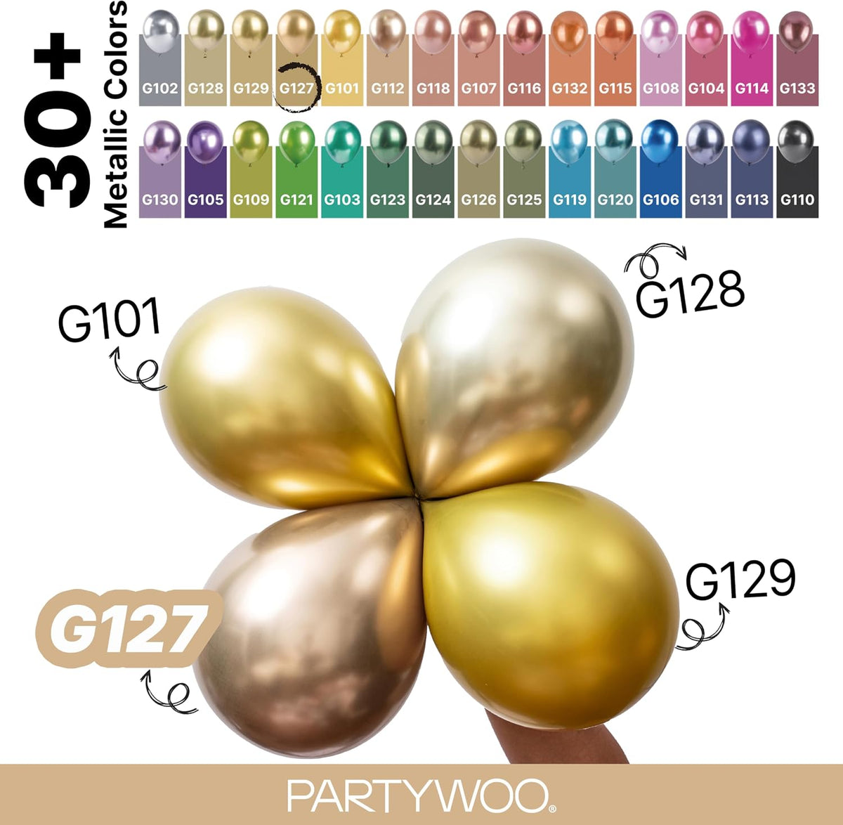 PartyWoo White Balloons 101pcs Matte White Latex Helium Balloons 12 - Gold-g127 - image 4