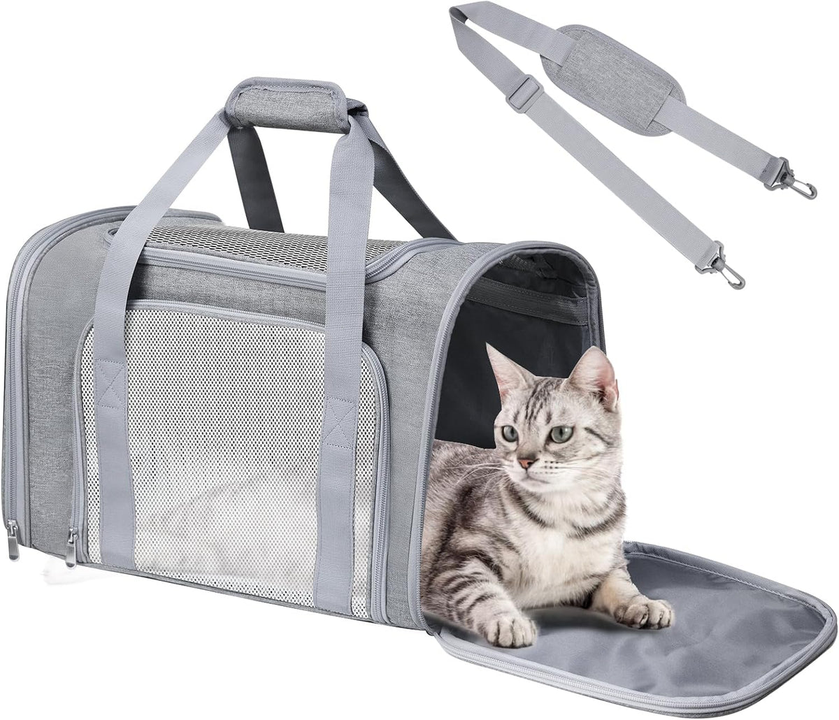 Cat Carrier Soft Up to 16 Lbs - 17.0"L x 11.0"W x 11.0"H / Grey