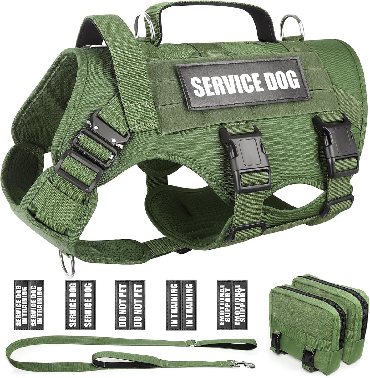 WINSEE Tactical Dog Harness with Dog Leash - X-Large / Green