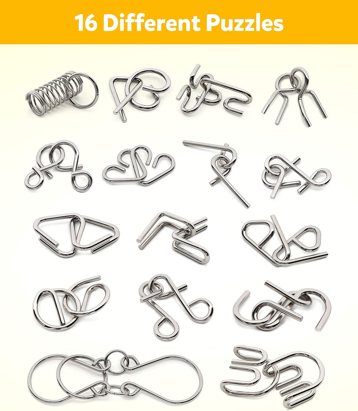 Coogam Metal Wire Puzzle Set of 16 with Pouch - image 2