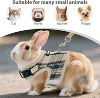 Plaid Breathable Rabbit Harness and Leash Set Escape Proof - Beige / M - image 3