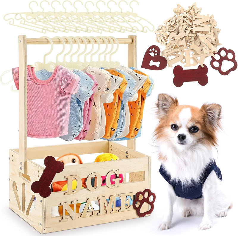 Wooden Dog Closet, Pet Wardrobe with Hanging Rod for Small Dog - Wood