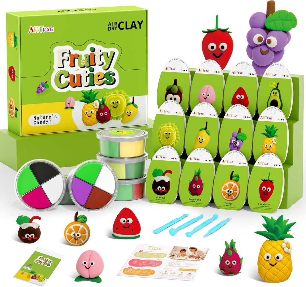 ARTPAR Air Dry Clay Kit, Modeling Clay for Kids - Green Fruit Kit