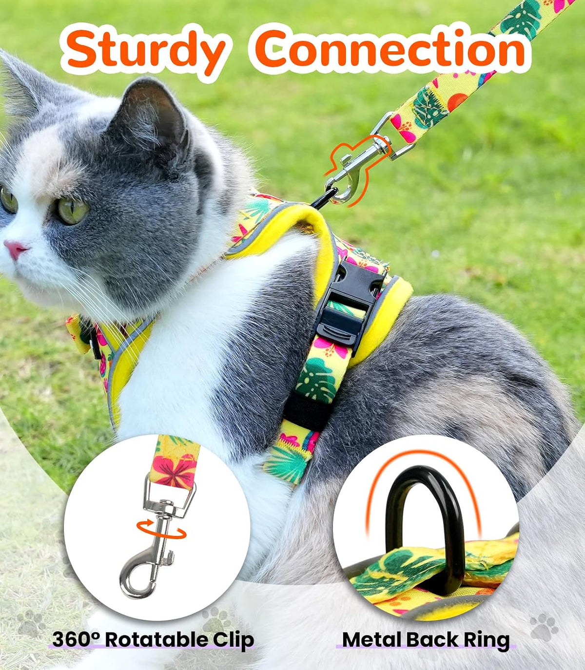 Cat Harness and Leash Set, Escape Proof Kitten Harness, Black - H604 Pro Bright Yellow / Small (7-12lb) - image 4