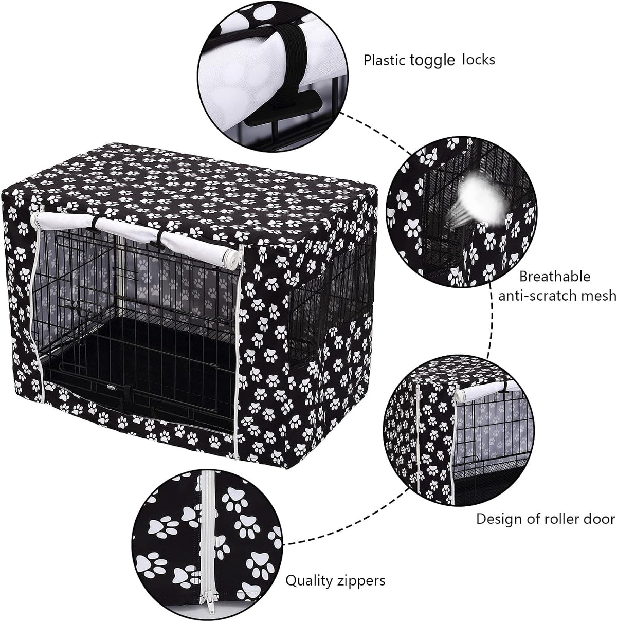 Pethiy Dog Crate Cover Durable Polyester Pet Kennel Cover Universal - 42.0"L x 27.0"W x 30.0"H / Black - image 4