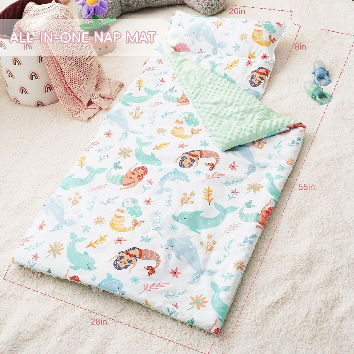 Bunnikins & Clover Toddler Nap Mat with Removable Pillow - Whale White - image 3