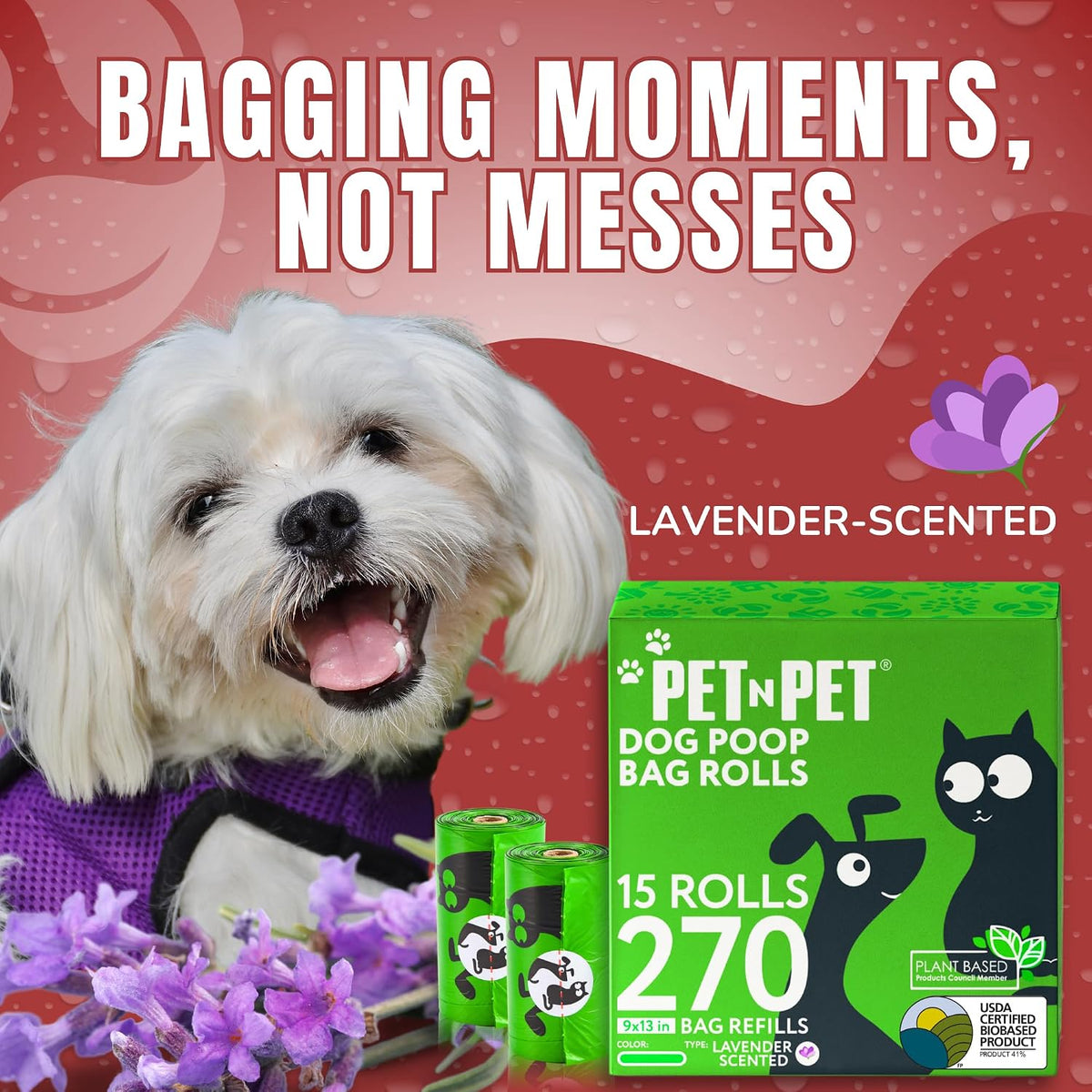 Pet N Pet Dog Poop Bags Rolls, Lavender Scented, Plant Based - Lavender- Scented / 1 Count (Pack of 270) - image 4