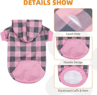 Plaid Dog Hoodie Pet Clothes Sweater with Hat and Pocket for Small - Pink / Small (Pack of 1) - image 2