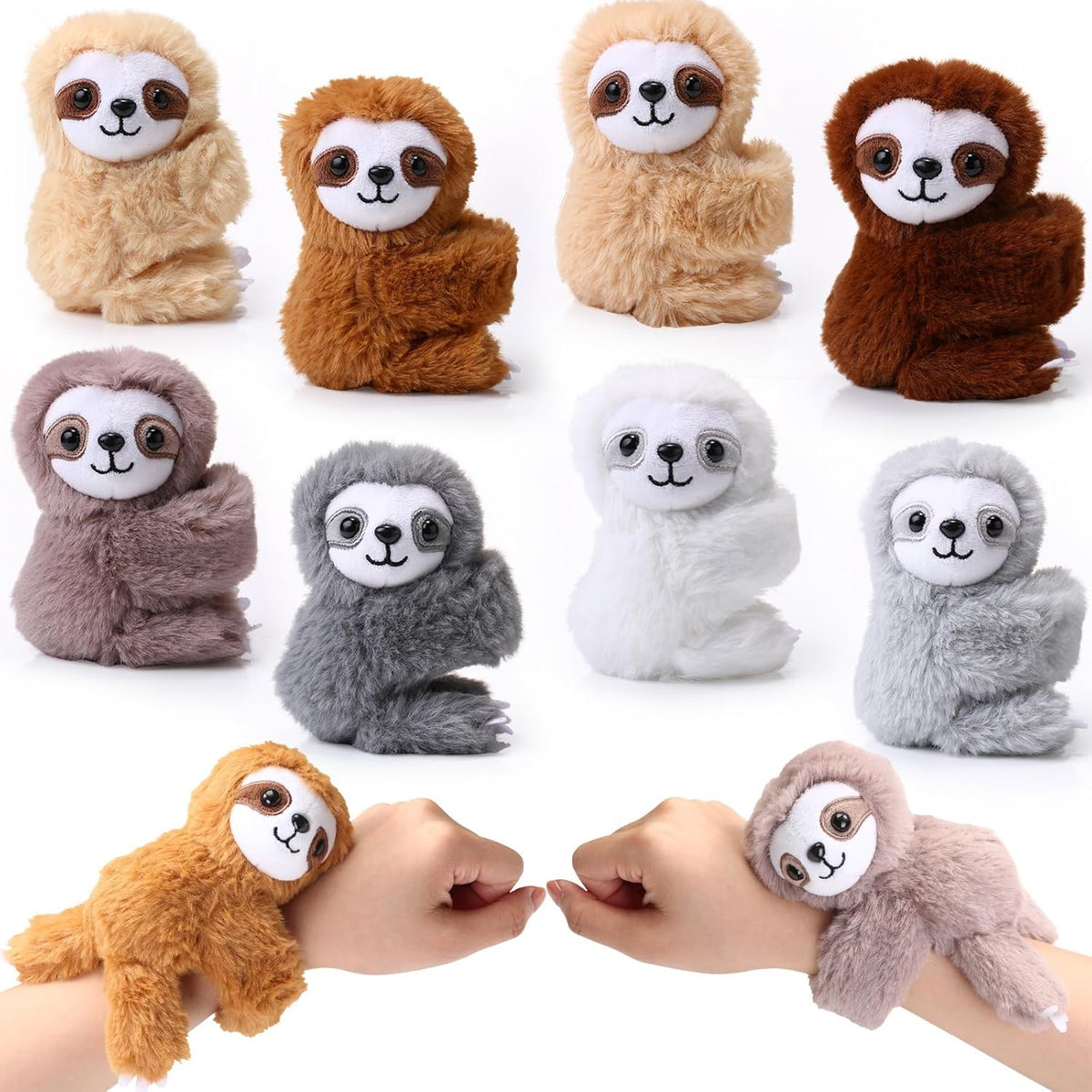 Liliful 8 Pack Kids Plush Gifts Stuffed Animal Slap Bracelets - Sloths