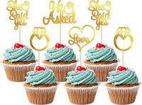 Gyufise He Asked She Said Yes Cupcake Toppers Gold Glitter Diamond - Light Gold