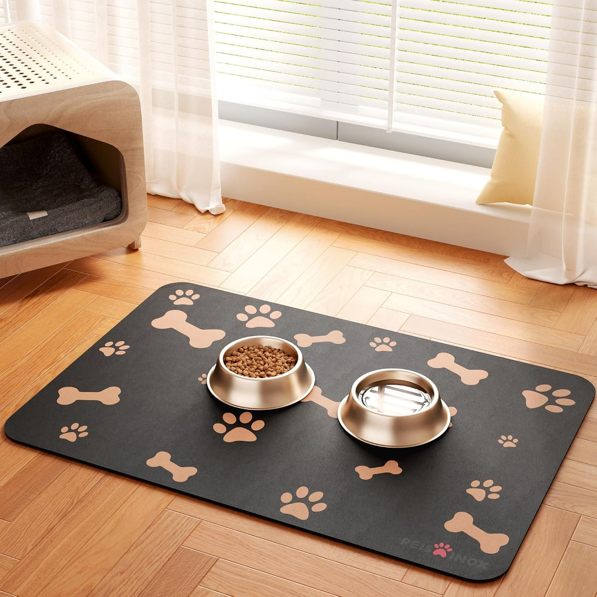 PEISAINOX Cat Dog Food Mat - Black / 16"x24"
