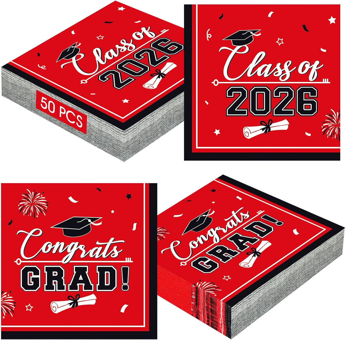 PERFQU Class of 2026 graduation napkins in blue and gold with cap and tassel design - view 3