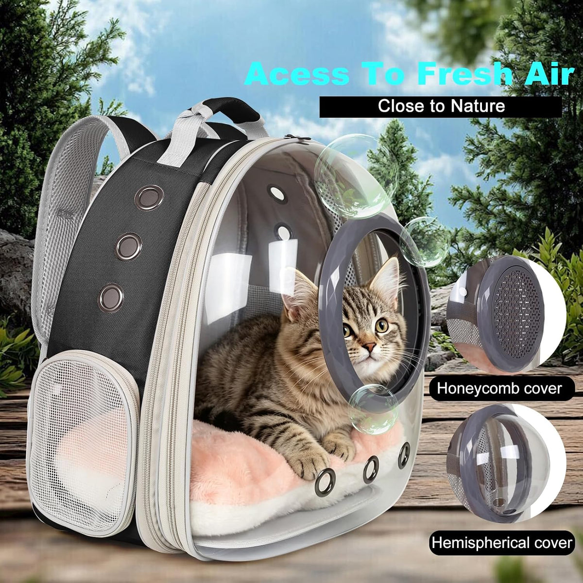 Bubble Cat Carrier Backpack - Black / Front Extension - image 4