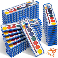 Jyusmile 36-pack washable watercolor paint set with 8 colors and a brush in each box