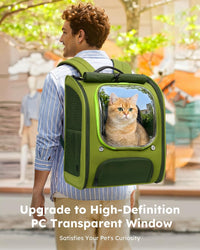 Pecute Cat Backpack Carrier, Large Space Cat Bubble Backpack - Green-on-Green Color Blocking / 12.6"L x 10.2"W x 16.5"H - image 2