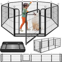 Dog Playpen Outdoor Extra Wide 8 Panels Heavy Duty Dog Fence 32" Height Anti-Rust with Doors Portable for RV Camping Yard, Total 21FT, 35 Sq.ft, Snowy Black