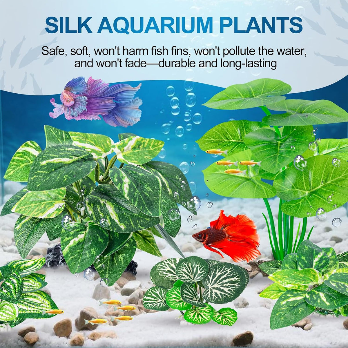 CousDUoBe 12 Pcs Betta Fish Tank Decor，Silk Aquarium Plants Green - 12 Pcs Silk Aquarium Plants（Style A） - image 4