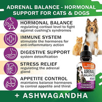 Adrenal Balance for Dogs and Cats - Cushings Treatment for Pets, Adrenal Support w/ Ashwagandha, Licorice Root, Rhodiola Rosea - 2oz Herbal Drops