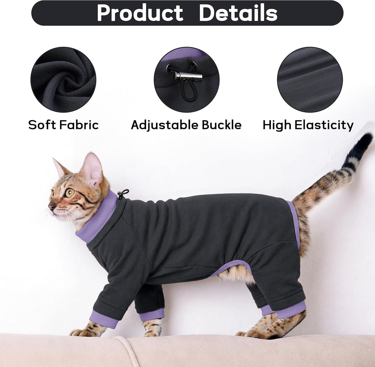 Sticky Hair Cat Clothes, Prevent Loss Pajamas - Small / Black - image 4